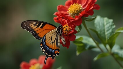 Fototapeta premium Butterfly on a red flower.
