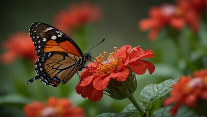 Fototapeta premium Butterfly on a red flower.