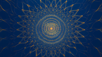Key art on a blue base featuring a beautiful pattern created with a kaleidoscopic effect. Kaleidoscopic. Illustration