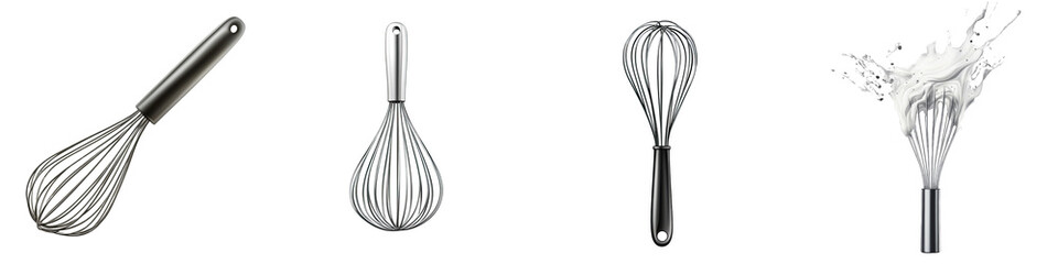 Whisk &ndash; Tool with Wire Loops Used for Beating and Mixing Ingredients Isolated on Clear White Background Highly Detailed