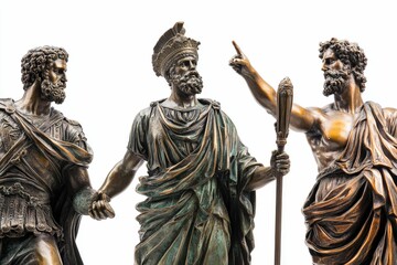 Obraz premium Three bronze classical figures, one gesturing.