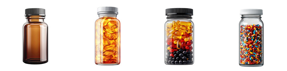 Vitamin Bottle – A Container for Dietary Supplements That Support Overall Health and Well-Being Isolated on Clear White Background Highly Detailed 