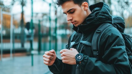 Young Man Preparing for Outdoor Adventure