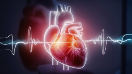 The human heart is in the form of a luminous, pulsating organ with a rhythmic beat. Electrical signals travel through the heart and emphasize the process of depolarization and repolarization.