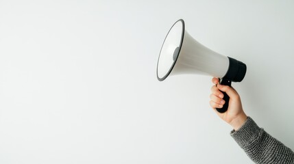 person holding megaphone isolated on white