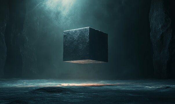 A mysterious black box floating in a dark void, glowing with a faint, eerie light, black box, enigma of the unknown