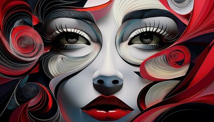 Naklejka premium 3d potraites in cube cutting