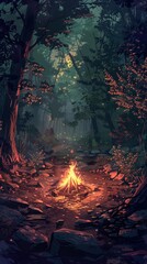 Campfire's Embrace in Forest Night