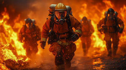 Courageous firefighters battling blaze in intense heat and flames