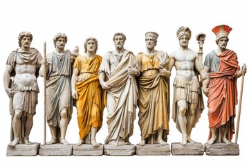 Naklejka premium Seven classical-style stone figures stand in a row.