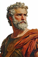 Obraz premium Elderly man, painted portrait, classical attire, intense gaze.