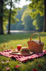 Picnic on the lawn, burger in the park, fast food