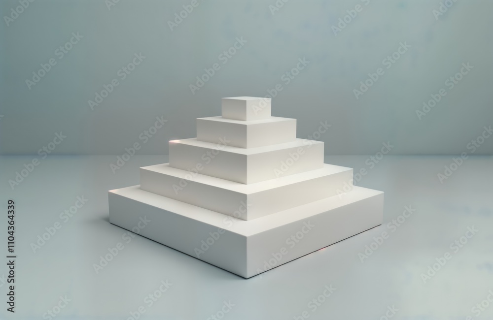 Poster white pyramid shaped platform on a light grey background. modern and minimalist design. ideal for pr