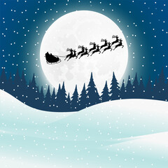 Fototapeta premium Santa Claus rides reindeer in a sleigh sled. 