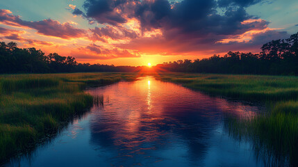 Obraz premium sunset over the river