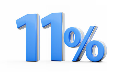 Vibrant Blue 11% Eleven Percent Sign With Sleek Metallic Gleam On White Background 3D Illustration