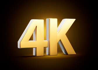 Golden 4K Text With Metallic Gleam Emphasizing Its Milestone Or Resolution Symbolism 3D Illustration