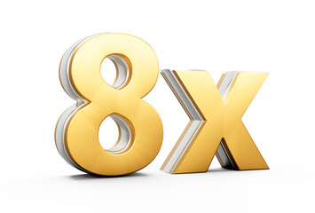 Golden Shiny 8x Symbol Eight x Icon For Advertising And Dynamic Sales Presentations 3D Illustration