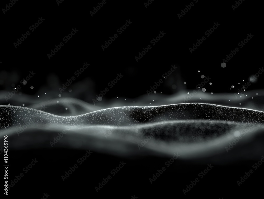 Aufkleber A dynamic and futuristic abstract design showcases a digital wave formed from black particles and sparkling dots, complemented by negative space on the left for text placement