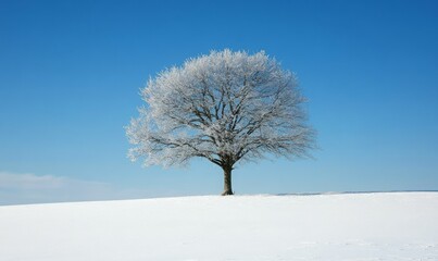 Fototapeta premium A tree stands alone in a snow-covered field