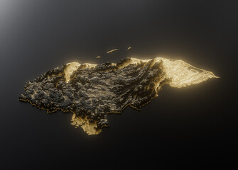 Honduras Map Golden Metallic Texture Map Gold Reserves And Gold Mining Concept 3D Illustration
