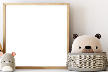 Boho baby room mockup frame, 3D render   © MockupsShop