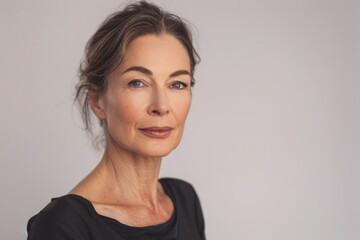Obraz premium woman fifty years old on a white background close-up Generative AI