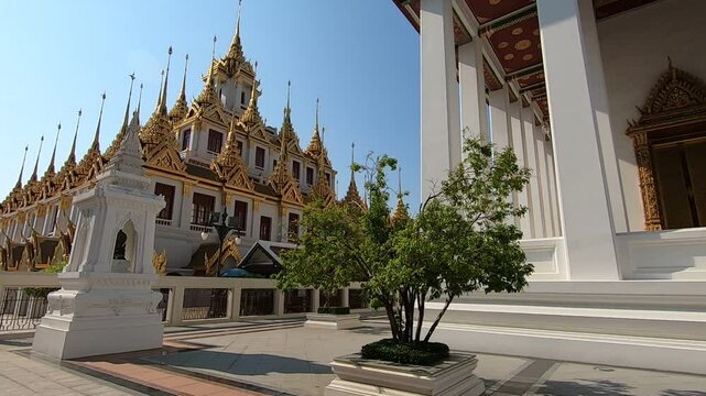Wat Ratchanatdaram Worawihan or the Metal Castle Temple (Loha Prasart), Bangkok. The name in Thai, Loha Prasart, means iron castle or iron monastery. It is a tourist attraction located near Khao Sarn 