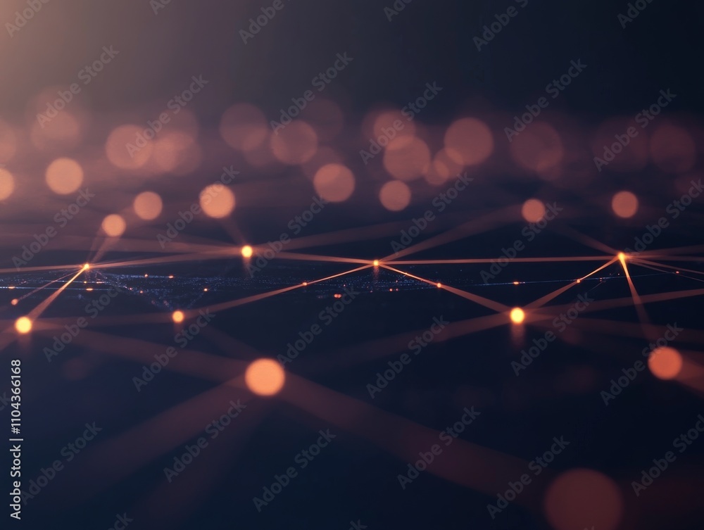 Fototapete Experience a captivating digital network visualization featuring interconnected nodes and glowing lines, set against a dark background with ample copy space for text