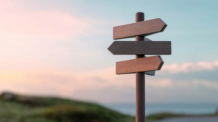 Think different unique ideas and creativity concept. Directional Signpost in Scenic Landscape