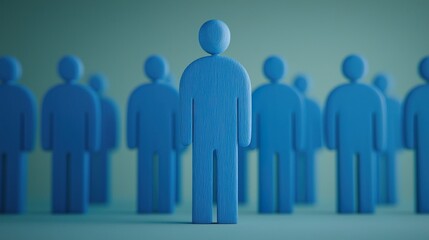 Think different unique ideas and creativity concept. Blue Figurines Representing Community and Unity