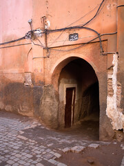 Arched entrance to street in the Medina district of Marrakech for use as a background