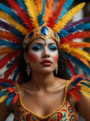 Naklejka premium Carnival performer with decorative headdress.