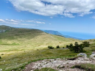 beautiful spring mountain landscape with blue sky