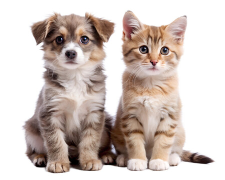 group of puppies with kitten