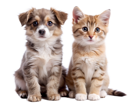 group of puppies with kitten