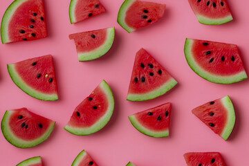 Vibrant watermelon slices on pink background