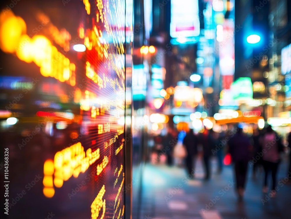 Poster an abstract composition showcases blurred stock market charts layered with a vivid bokeh effect, hig