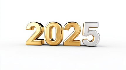 2025 gold for happy new year and holiday isolated on white