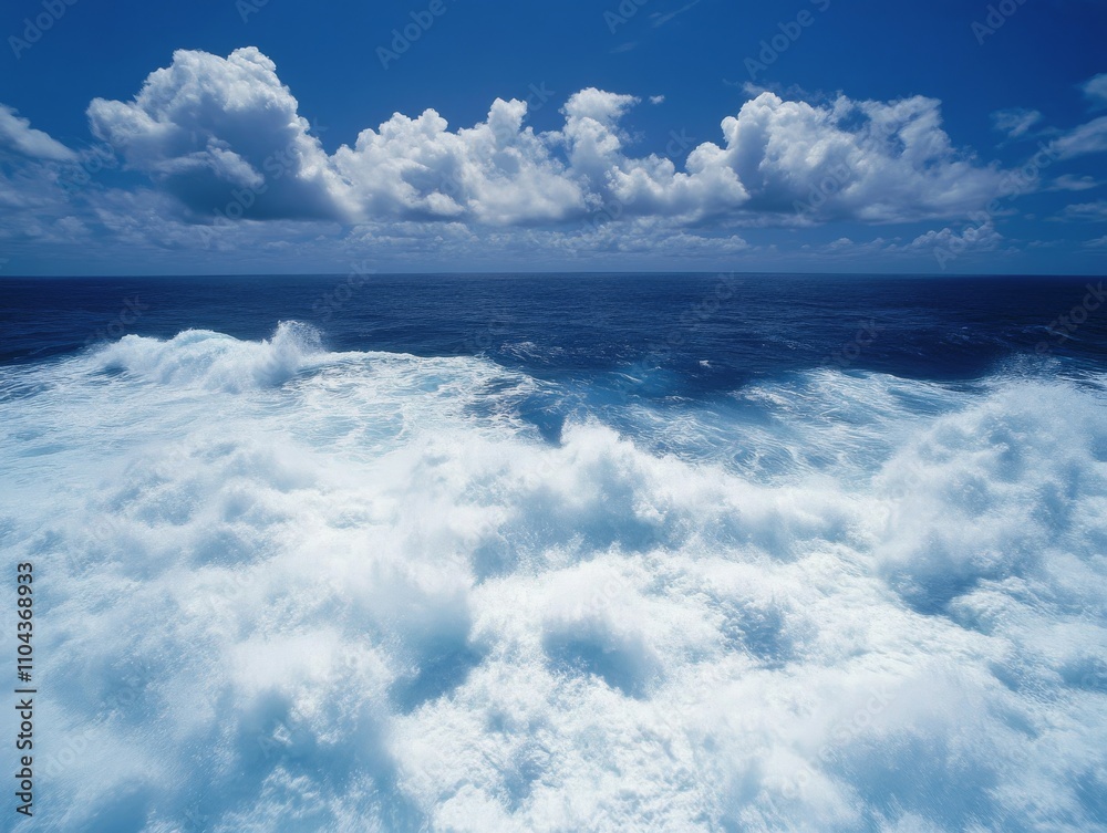 Poster a massive ocean wave approaches the shoreline, creating a striking contrast with the white foam and 