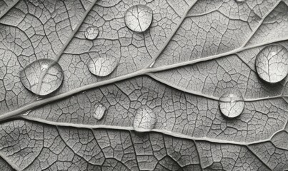 Obraz premium A closeup of water droplets on a leaf, symbolizing the gentle but lifegiving power of water, water droplets on leaf, subtle water power