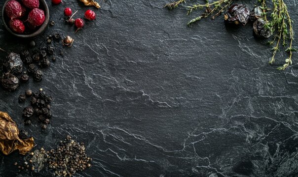 Textured dark charcoal grey surface ideal for food styling, showcasing the intricate details and natural variations in a commercial photography setup