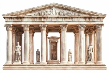 Obraz premium Ancient stone temple, columns, statues, relief carvings.