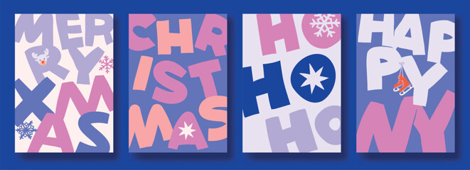 Christmas card holiday modern design, New year flyer with bold letters