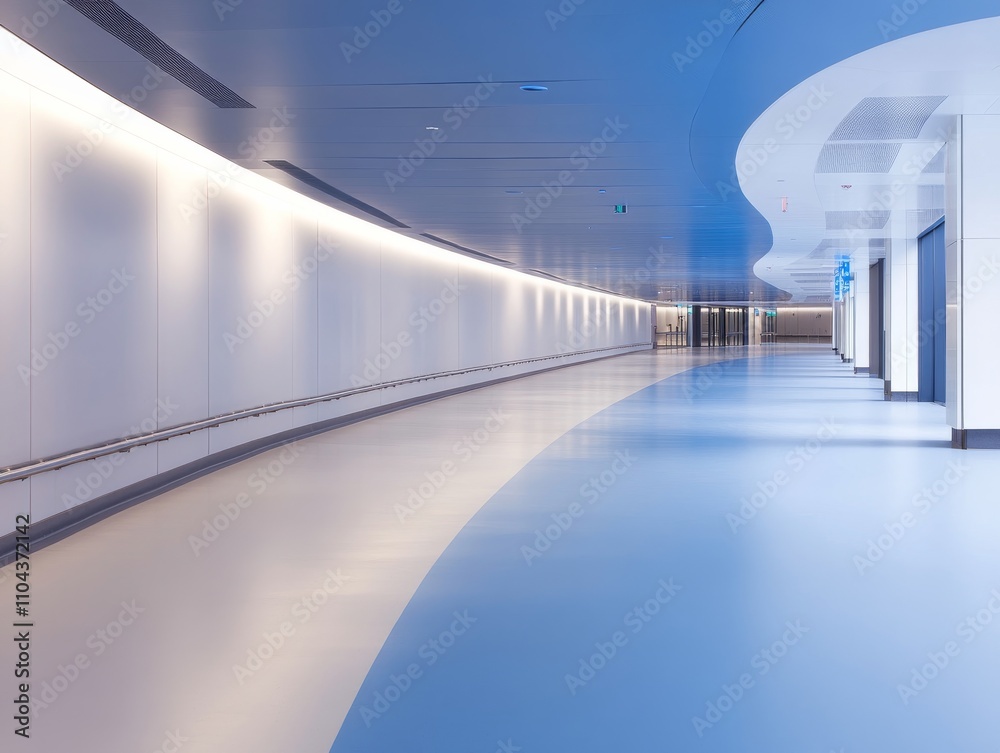 Aufkleber a futuristic hallway features white walls and a blue ceiling, highlighted by geometric patterns. the