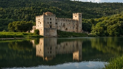 Castello Pandone and historic pond in Molise, Italy.