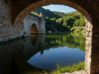 Fototapeta premium Castello Pandone, Venafro’s historic pond and wash area, Molise.