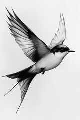 
A minimalist swallow tattoo design, using simple, clean lines to outline the bird in a sleek and modern style, with no shading or additional details