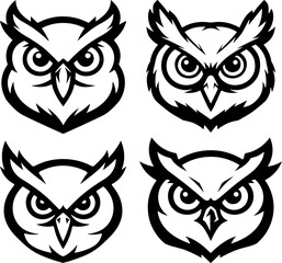 Obraz premium Owl head. Monochrome owl icon, sign, emblem, badge. Vector illustration