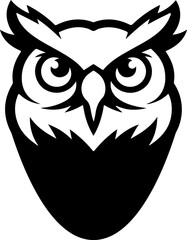 Owl head. Monochrome owl icon, sign, emblem, badge. Vector illustration